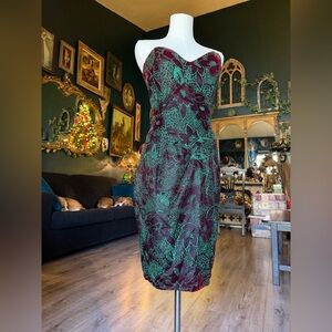 NWT Vintage Jessica McClintock Gunne Sax Strapless Velvet Floral Dress Size 9/10